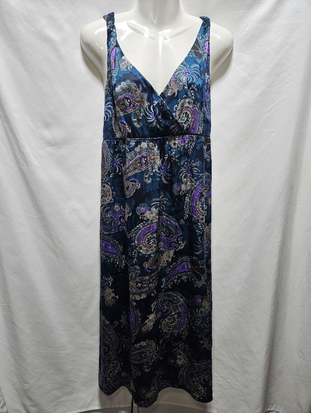 Garnet Hill 100% Silk Paisley Slip Dress Blue Purple Sleeveless Empire Waist